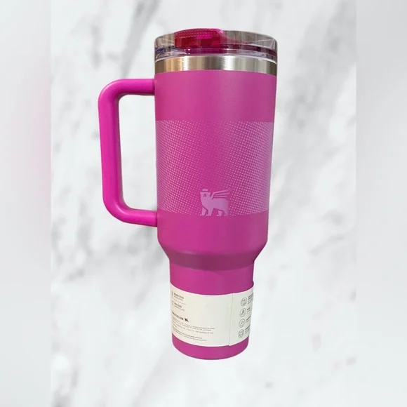 Stanley Pink Insulated Travel Tumbler with Handle Flip Straw - Picture 2 of 5